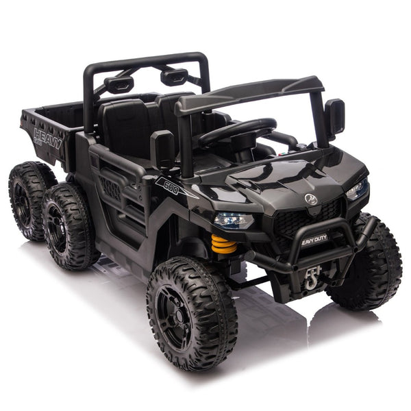English Elm 24v Electric Kids Dump Truck 4wd Six Wheel Ride on with Remote Suspension Cargo Bucket Black W1578P380841