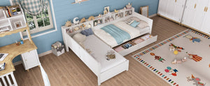 English Elm Twin Corner Daybed with Storage Drawers Bookshelf Wood L-shape Frame for Small Rooms White N733S369272K