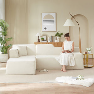 English Elm Modern Corduroy L-shaped Sectional Sofa with High Back for Minimalist Living Rooms W3396P415591