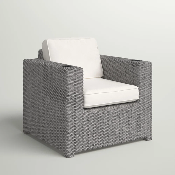 English Elm Fully Assembled Patio Chair with Cushions - Ergonomic Wicker Lounge, Plush Water-Repellent Fabric, Reclining Comfort Grey B120P205635