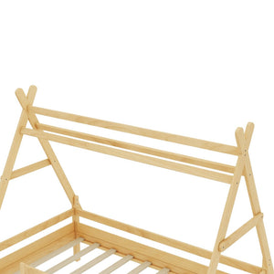 English Elm Twin House Shaped Platform Bed Solid Pine Frame with Built in Stairs for Kids W1580P354719