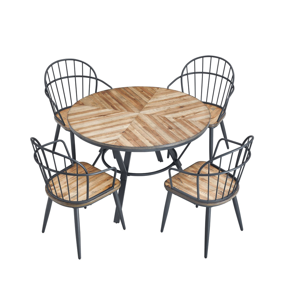 English Elm Christopher Knight Home® - Indoor Dining Set With Metal Legs 5-Piece Light Birch & Black Industrial Table and 4 Chairs, Sturdy N768P228001L_4_N768P228022L