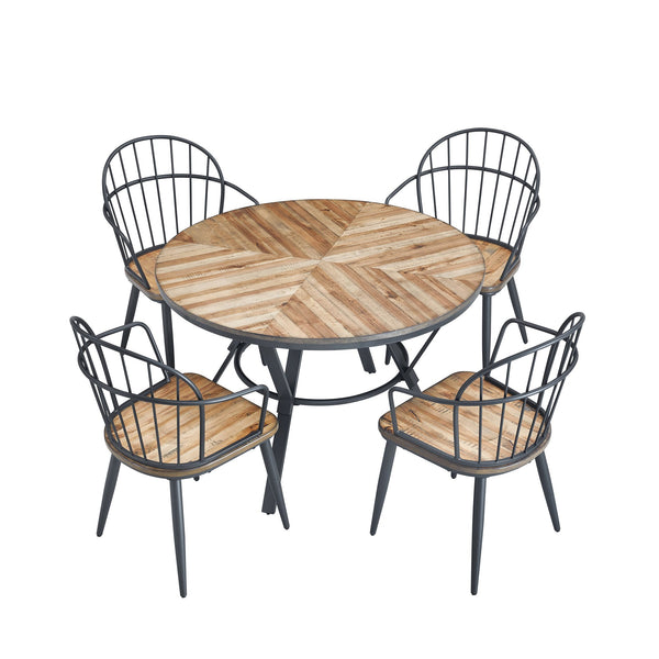 English Elm Christopher Knight Home® - Indoor Dining Set With Metal Legs 5-Piece Light Birch & Black Industrial Table and 4 Chairs, Sturdy N768P228001L_4_N768P228022L