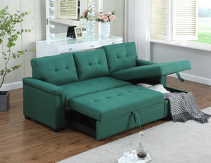 English Elm Jardin Reversible L-shaped Sectional Sleeper Sofa with Chaise Storage and Tufted Fabric Green B2749S00008