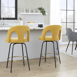 English Elm Fixed-height Swivel Counterstools with White Upholstery Gold Footrest Set of 2 Yellow B202S01785