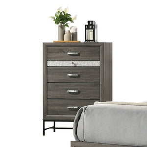 English Elm Contemporary Chic Chest with Gold Accents, Acrylic Trim, Metal Bracket Legs and Dust‑Proof Drawers Gray 34 L x 21 W x 51 H B2741P372199