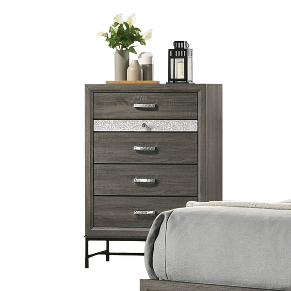 English Elm Contemporary Chic Chest with Gold Accents, Acrylic Trim, Metal Bracket Legs and Dust‑Proof Drawers Gray 34 L x 21 W x 51 H B2741P372199