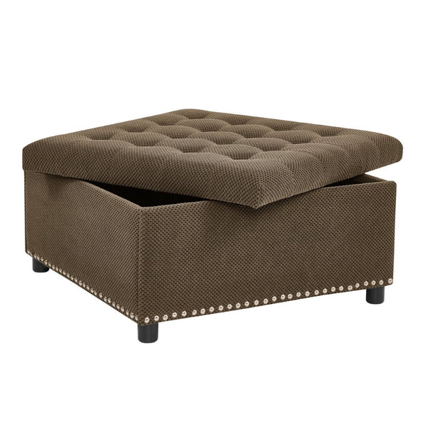 English Elm Storage Ottoman Tufted Nailhead Trim Lift Top Footstool for Living Room or Bedroom Coffee W5568P447091
