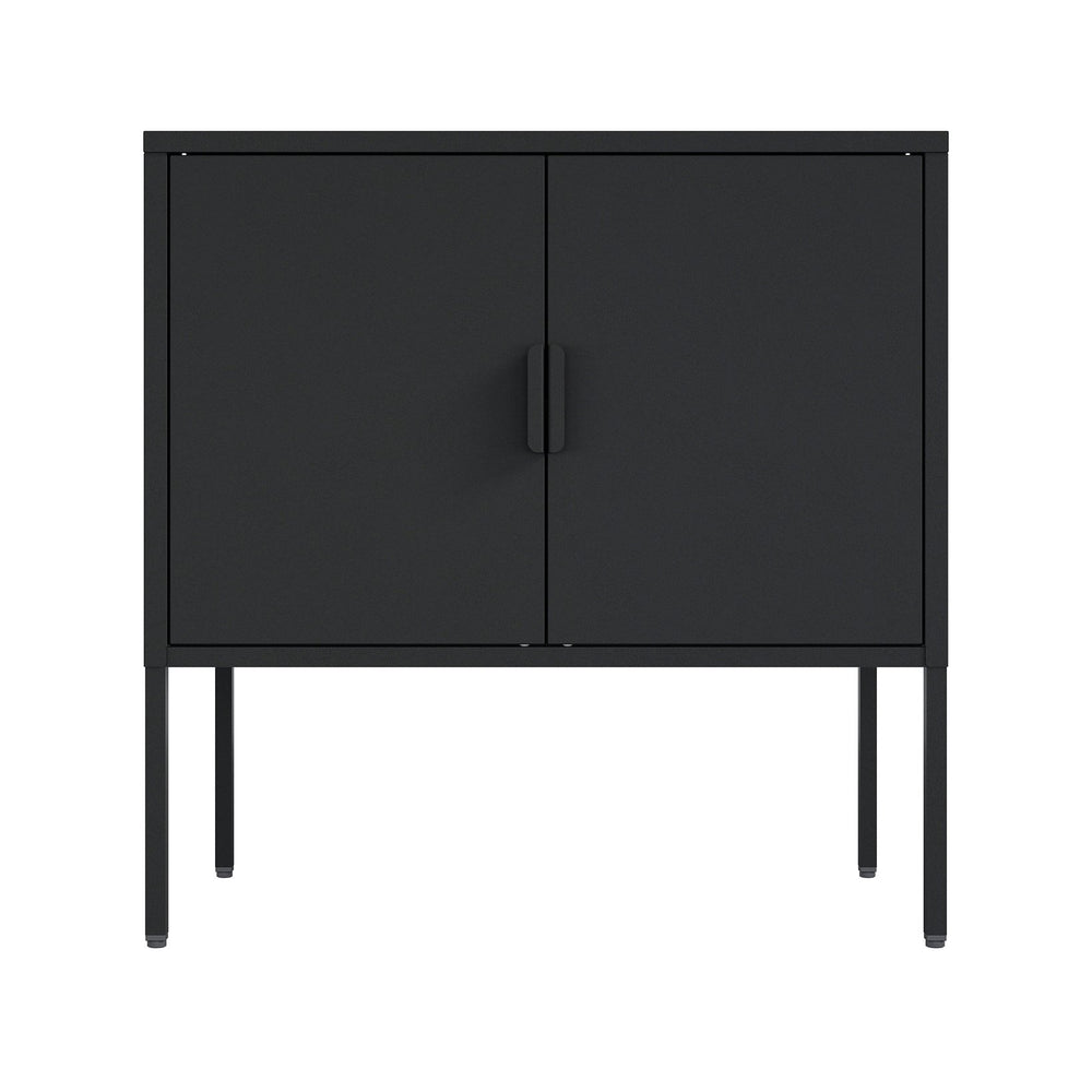 English Elm Ava 24" Metal Accent Cabinet in Black – Slim Steel Storage with Adjustable Shelf, Modern Minimalist Design B365P397879