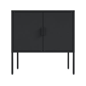 English Elm Ava 24" Metal Accent Cabinet in Black – Slim Steel Storage with Adjustable Shelf, Modern Minimalist Design B365P397879