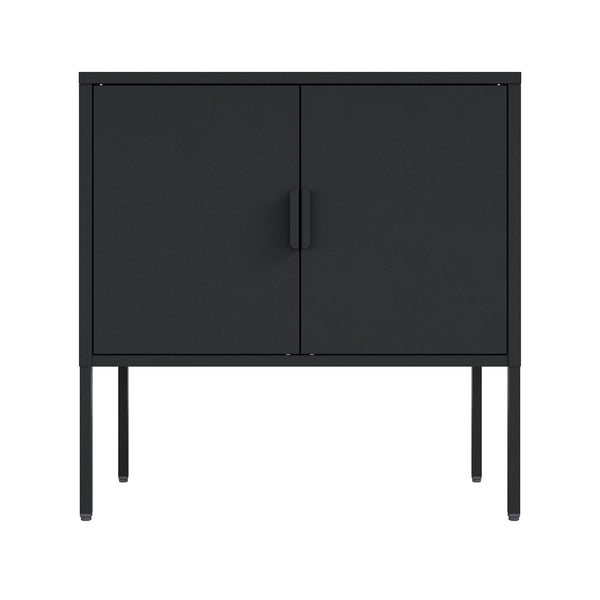 English Elm Ava 24" Metal Accent Cabinet in Black – Slim Steel Storage with Adjustable Shelf, Modern Minimalist Design B365P397879