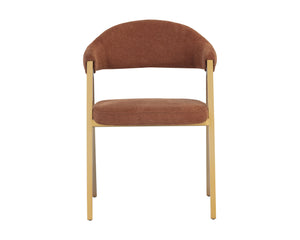 Sunpan Burgos Dining Armchair - Modern Curved Seatback with Gold Stainless Steel Frame for Stylish Dining Belfast Rust
