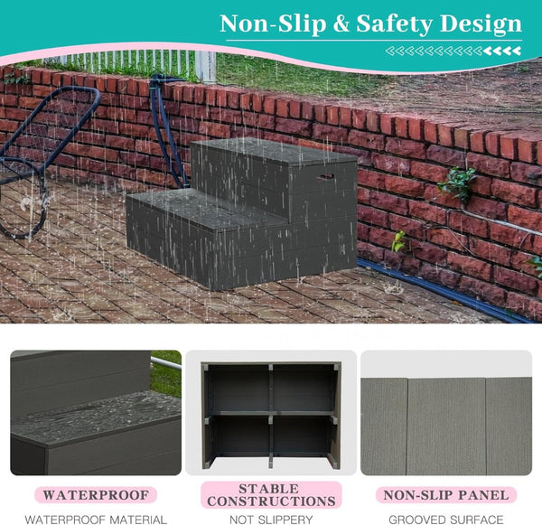 English Elm Hot Tub Aluminum Spa Steps with Wpc Wood Grain Treads and Side Handles 600lb Rated W1859P427405