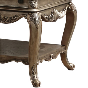 English Elm Vintage Bone White Square End Table with Carved Floral Top, Claw Feet & Scalloped Apron—Elegant Classic Accent, 24.5"H x 28.5"W x 28.5"D Brown B062P189254