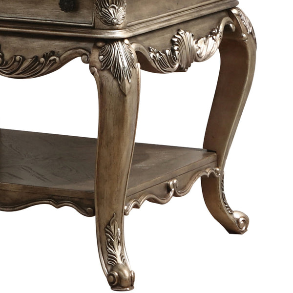 English Elm Vintage Bone White Square End Table with Carved Floral Top, Claw Feet & Scalloped Apron—Elegant Classic Accent, 24.5"H x 28.5"W x 28.5"D Brown B062P189254