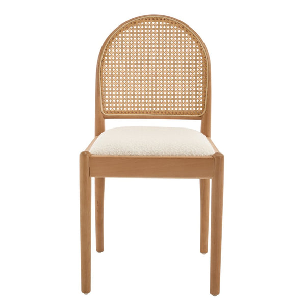 English Elm Rattan Backrest Dining Chairs Set of 2 Teddy Fabric Cushion Solid Wood Legs Kitchen Beige W3244P475485