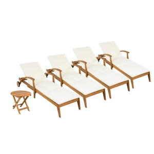 English Elm Christopher Knight Home® - OUTDOOR Rustic Acacia Chaise Lounge Set with 2" Cream Cushion, 4-Position Recline, Wheels & Foldable Side Table N770P261514T_N770P261552T