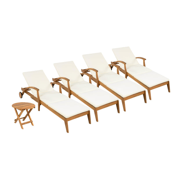 English Elm Christopher Knight Home® - OUTDOOR Rustic Acacia Chaise Lounge Set with 2" Cream Cushion, 4-Position Recline, Wheels & Foldable Side Table N770P261514T_N770P261552T