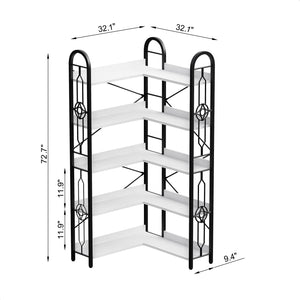 English Elm 5 Tier Corner Bookshelf - Modern 5-Shelf Open Bookcase, Anti-Tilt Steel Frame, Adjustable Feet, Versatile Storage Rack for Living Room Bedroom Office W3062P289212