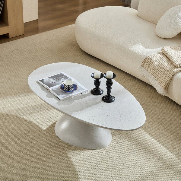 English Elm 47.27" Lucky Stone Oval CoffeeTable with Sculptural Stacked Pebble Base, Minimalist Fiberglass Centerpiece Stone Gray W2664S00047
