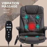 English Elm Homcom High Back Vibration Massage Office Chair With 6 Vibration Points, Heated Reclining Pu Leather Computer Chair With Armrest and Remote, Dark Brown