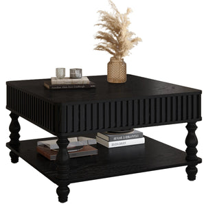 English Elm 31.5 Lift-Top Coffee Table with Hydraulic Raise, Fluted Wood Slats, Hidden Compartment & Shelf Black W1445P355643