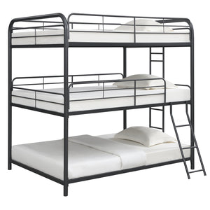 English Elm Furniture Triple Bunk Bed - Space-Saving Full-Size Metal Design In Sleek Black For Modern Living W311S00052