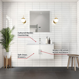 English Elm Glossy White Bath Vanity Set With Cultured Marble Top, Chrome Faucet & Led Mirror – Stylish & Durable B2731S01317