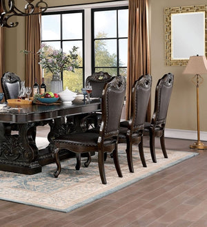 English Elm Traditional Side Chairs Set Of 2 - Elegant Walnut Finish With Dark Brown Leatherette Upholstery B011P234724-GIGA