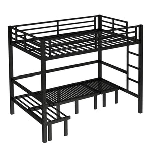 English Elm Full Metal Bunk Bed With Convertible Lower Sofa, Safety Rails & Space-Saving Design In Black Finish W1580S00207