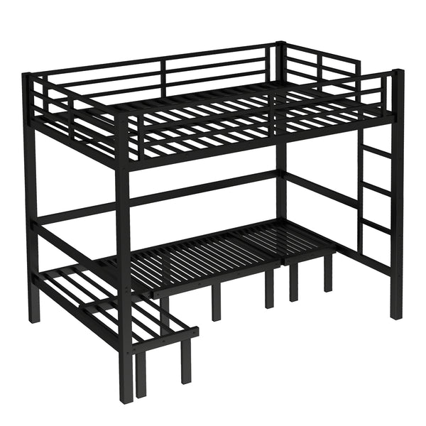 English Elm Full Metal Bunk Bed With Convertible Lower Sofa, Safety Rails & Space-Saving Design In Black Finish W1580S00207