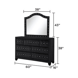 English Elm SOPHIA Full 4 Pc Upholstered Bedroom Set in Black with Crystal Tufted Headboard & Glam Details 698781196403