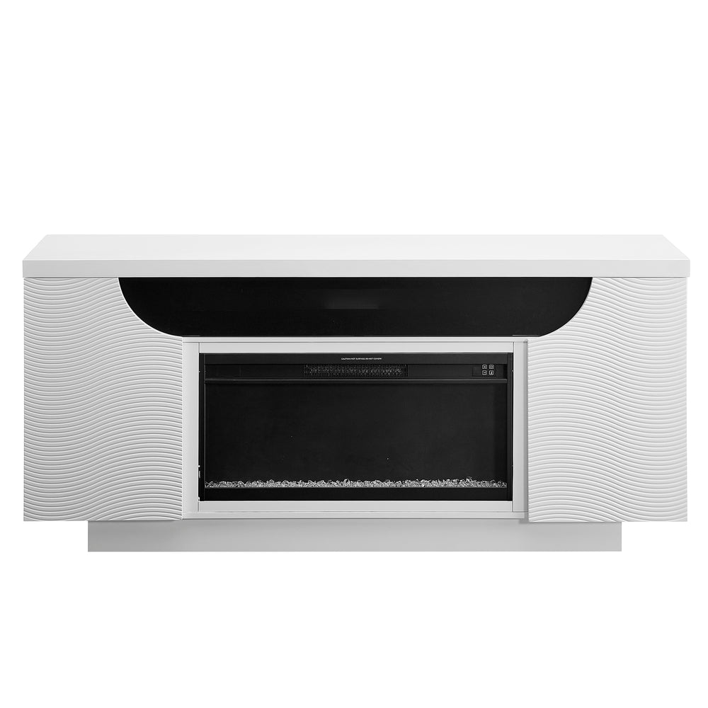 English Elm ALESSIA Modern 76" Electric Fireplace Console with 15 Temps, 7 LED Colors, 8 Flame Types, Timer White 79.2 L x 24 W x 39 H B201P347300