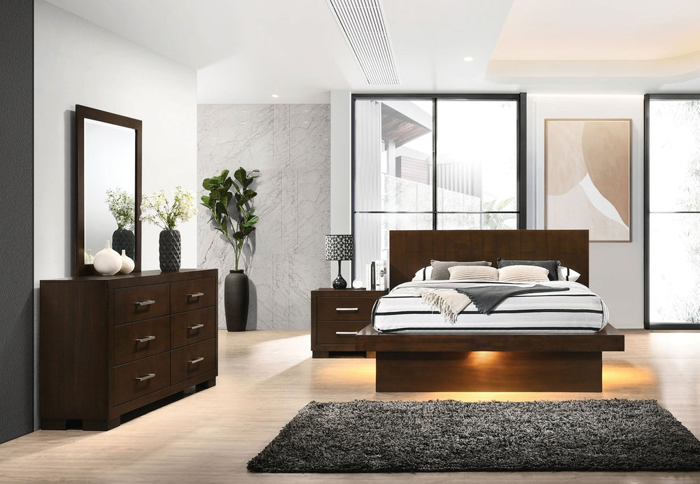English Elm Piero Wire-brushed Oak Veneer Queen Bedroom Set with Louvered Panels Coastal Style B062S00739