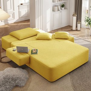 English Elm Luxurious Corduroy Frameless Chaise Sofa Bed with Spring Cushion and Storage Pocket Yellow W3219P496262