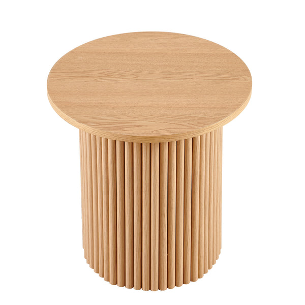English Elm Oak Mid-Century Round Wood Veneer Coffee Table 28" Elegant Roman Column Metal Base, Sturdy Dark Oak W1164P225859