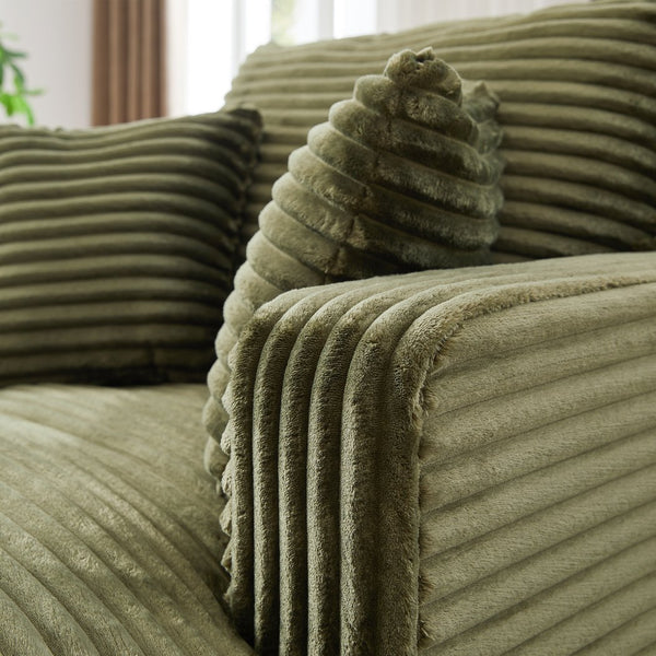 English Elm Indoor Single Chaise Sofa Plush Corduroy Upholstery, No Assembly, High-Density Foam & Pocket Spring Comfort Green W2339P294673