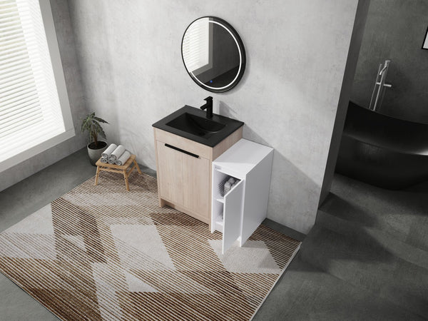 English Elm 36 Inch Freestanding Bathroom Vanity With Black Sink, Soft-Close Doors & Ample Storage Solutions W999S00303