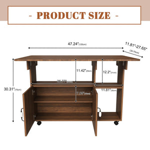 English Elm Multi-functional Folding Desk with Shelved Storage and Casters for Compact Living W2700P437587