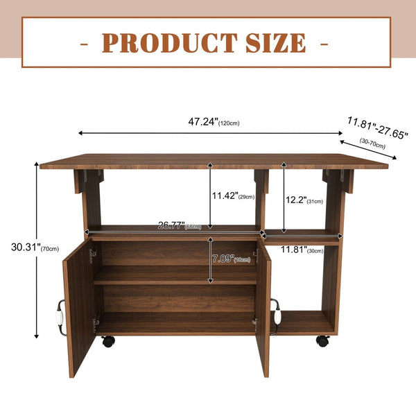 English Elm Multi-functional Folding Desk with Shelved Storage and Casters for Compact Living W2700P437587
