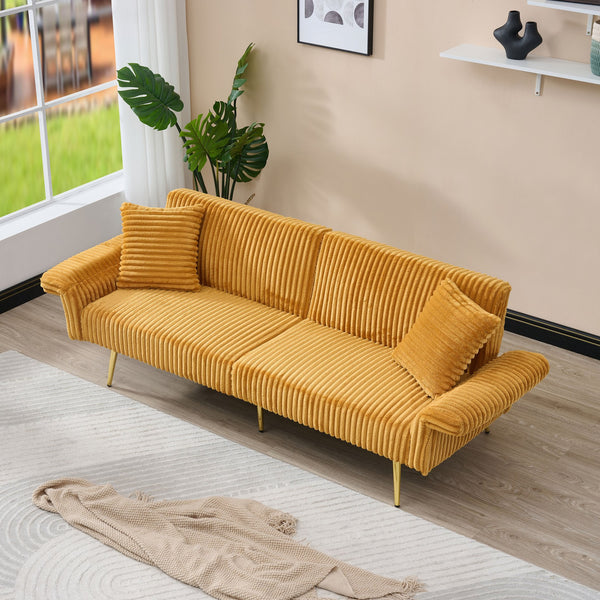 English Elm 79 Corduroy Sofa Bed Foldable Double Convertible Sleeper with Folding Armrests for Compact Living Rooms Yellow W2290P250581