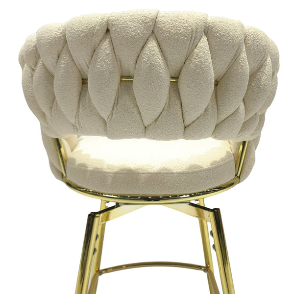 English Elm 26" Toweling Woven Bar Chair Set of 2 – 26" 360° Swivel Linen Counter Stools with Gold Legs, Backrest, Footrest T2396P279758