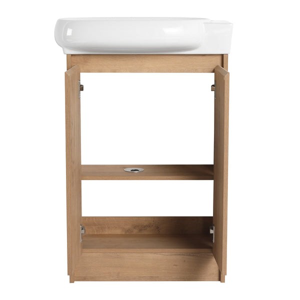 English Elm 23" Freestanding Bathroom Vanity with Ceramic Vessel Sink, Soft-Close Doors, Adjustable Shelf Storage Imitative Oak W999P206106