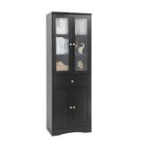 English Elm Tall Bathroom Storage Cabinet, Cabinet With Four Doors and Drawers, Adjustable Shelf, Mdf Board, Black