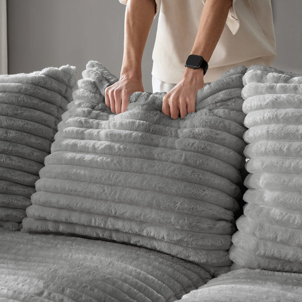 English Elm 82.7" Plush Corduroy 3-Seat Sofa - Modern Cloud Couch With Ottoman, Soft Pillows, And Versatile Design W1885S00147