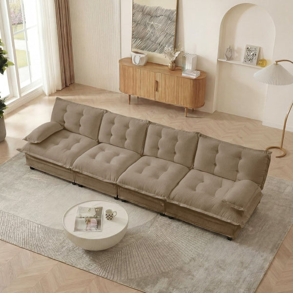 English Elm 138" Modular Cloud Sectional Sofa Deep Seat Chenille Upholstery for Living Room Light Coffee W714S01711