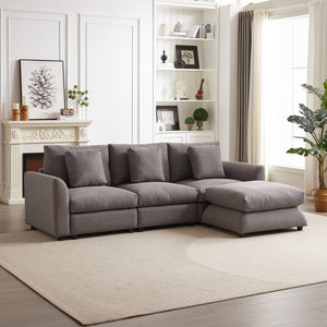 English Elm MH102.2 Modular 102.2" L-Shaped Sectional Sofa with Ottoman, 3 Cushions & Pillows, Upholstered Comfort Grey W1193S00138