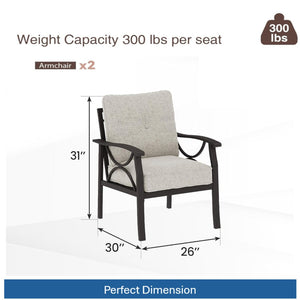 English Elm Set of 2 Outdoor Steel Armchairs Powder Coated Matte Frame with Cushioned Patio Seating Light Khaki+Beige B082P455144
