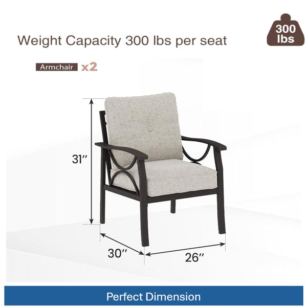 English Elm Set of 2 Outdoor Steel Armchairs Powder Coated Matte Frame with Cushioned Patio Seating Light Khaki+Beige B082P455144
