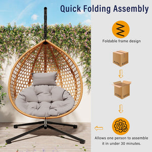 English Elm U_STYLE Sturdy Hammock Chair with HDPE Rattan Weave, Rust-Resistant Chain, Soft Removable Cushion Brown+Yellow,Grey N711P255131S